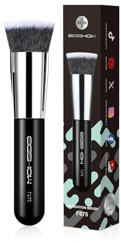 EIGSHOW Pennello da fondotinta da viaggio, pennello Kabuki premium formato tasca per fondotinta liquido, crema e polvere e correttore, con setole vegane ultra morbide e dense (Nero)