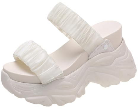 Piattaforma Cuneo Tacco Sandali Sneakers Per Donna Ragazze Estate Leggero Comodo Scivolo Su Open Toe Beach Slipper(White,37 EU)
