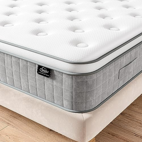TeQsli 5FT King Mattress, 10Inch Memory Foam Pocket Sprung Hybrid Mattress for Pressure Relief - Medium Firm Mattress-in-Box 150x200x25cm