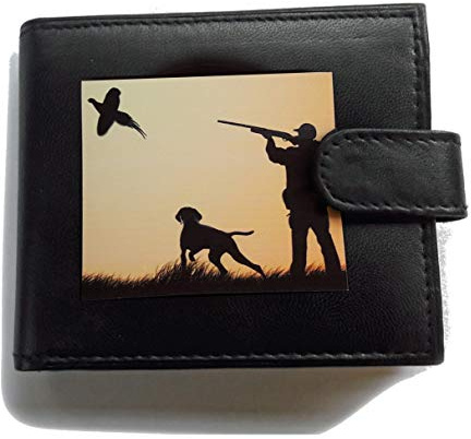 Stoneys Badges Pheasant Shooting with Gun Dog Anti RFID Theft Wallet Black Soft Leather Large Coin Pocket