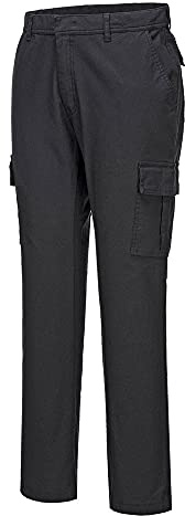 Portwest Pantalón Stretch Slim Combat, Tamaño: 34, Color: Negro Bajos, S231BKS34