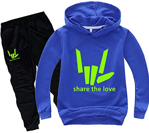 Silver Basic Boys Outwear Tracksuit Share The Love Hoodie and Pants Suit Logo Prints YouTube Share The Love Hoodie Kid Size Fashion Sweatshirt 150,Blue-2