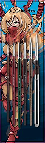 ESCODA Set 6 Pinsel Illustration - Comic Stiel Aquarell Rund Spitz Flach Für Unterwegs Kunsthaar Serie Versàtil Prado Barroco Último Perla Profesionell Handgefertigt in Barcelona.