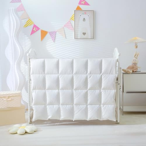 CLoucl Baby Crib Comforter/Duvet/Blanket All Season 100% Natural White Goose Down Filled,Noiseless 500 Thread Count 100% Cotton Fabric 750+Fill Power (White, 45x60in)