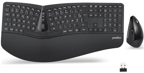 Perixx PERIDUO-605 Combo Ergonomique Clavier et Souris sans Fil USB, Souris Verticale à Molette Inclinable, Repose-Poignet Réglable, AZERTY, Compatible Windows