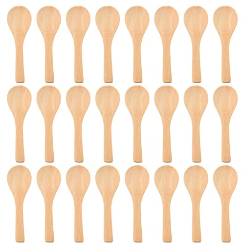 Bopfimer 50 Pieces Small Wooden Spoons Nature Spoons Wood Honey Teaspoon Cooking Condiments Spoons for Kitchen (Light Brown)
