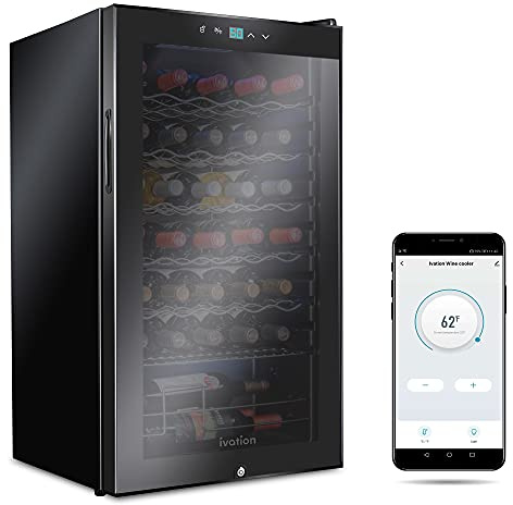 Ivation 34 Bottle Compressor Wine Cooler Refrigerator with Wi-Fi Smart App Control Cooling System | Large Freestanding Wine Cellar Fridge For Red White Champagne or Sparkling, Black Glass Door & Lock