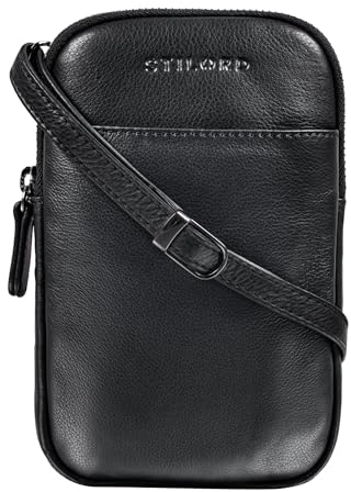 STILORD 'Loki' Vintage Echtleder Handytasche - Brustbeutel Perfekt für Reisen, Festivals & Unterwegs - Kleine Umhängetasche für Smartphone, Farbe:schwarz