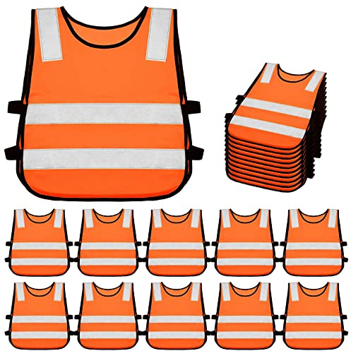 Geyoga 10 Pcs Kids Reflective Vest Bulk Visibility Child Safety Construction Vest Toddler Protective Orange Clothes for Boys Girls Cycling Walking Skiing Skateboarding Runner