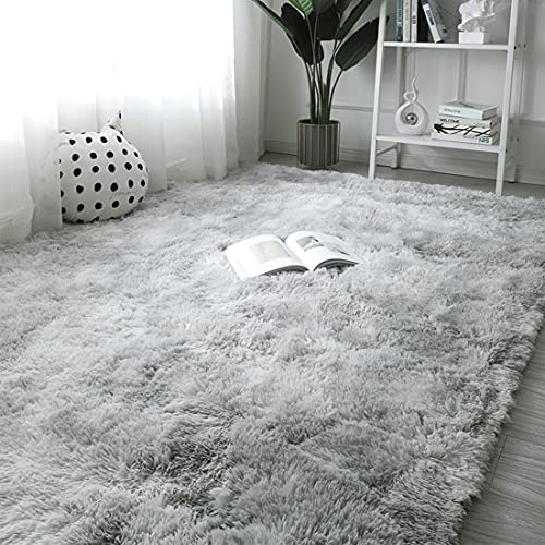 OYIMUA Hochflor Teppich 120×160 cm Grau Weiss, Moderner Flauschiger Wohnzimmer Kinderzimmer Deko Schlafzimmer Flur Läufer Outdoor Fellteppich Kunstfell Shaggy Einfarbig Bettvorleger