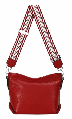 OBC Damen Tasche Shopper Umhängetasche Schultertasche Crossover Crossbody Beuteltasche Handtasche Hobo Bag Henkeltasche Reise Kunst-Leder Rot