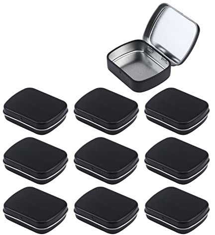 Antrader Metal Rectangular Empty Hinged Tins,10-Pack Home Storage Containers Organizer Mini Box with Hinged Lid,2.28 x 1.77 x 0.59 inch,Black