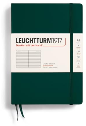 LEUCHTTURM1917 367256 Notizbuch Medium (A5), Hardcover, 251 nummerierte Seiten, Forest Green, liniert