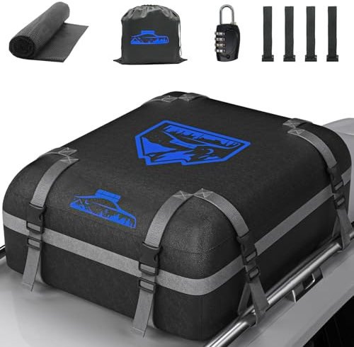 Rymopuey Dachbox Faltbar 15Cubic/425L, 1000D Wasserdicht Oxford Dachbox Auto, Faltbar Dachbox mit Anti-Rutsch-Matte und 8 Schwerlastgurten, Faltbare Weich Dachtasche für Autos mit/ohne Gepäckträger