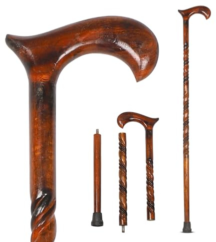 KSJONE Bastone da passeggio da uomo, 3 bastoncini di legno pieghevoli, per donne, bastone da passeggio ergonomico, per anziani, punta antiscivolo per la sicurezza