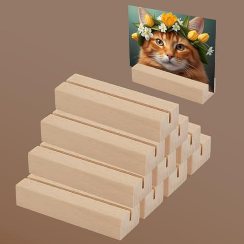 Kartenhalter Holz, 10 Stk Tischkartenhalter Menükartenhalter Postkartenhalter Fotohalter Platzkarte, Tisch Holzaufsteller für Tischkarten Bilder Einzeln Bilderhalter für Hochzeit Fotoständer 10*3*2cm