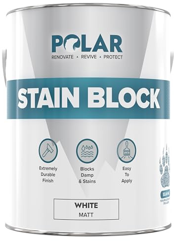 Polar Stain Blocker Paint - Matt White - 2.5 Litres | Ideal for Concrete, Cement, Wood, Brick & Painted Surfaces | Prevents & Removes Stains, Grease, Water Marks & Rust on Internal Walls & Ceilings