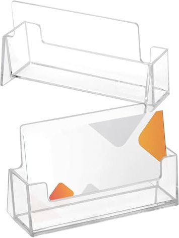 Uskerb Clear Acrylic Business Card Holder Stand - 2 Pack Desktop Display for Office Desk