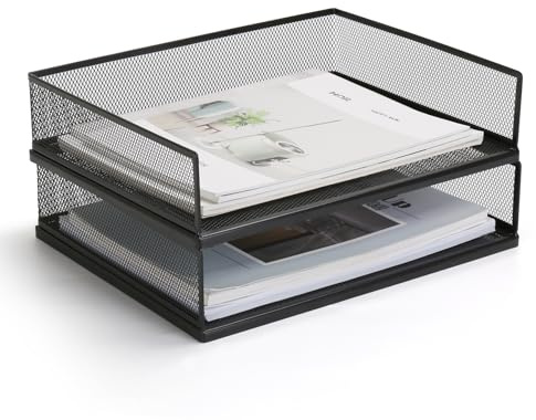 AZFUNN 2-Tier Paper Tray Organizer for Desk, Metal Mesh Office Letter Tray