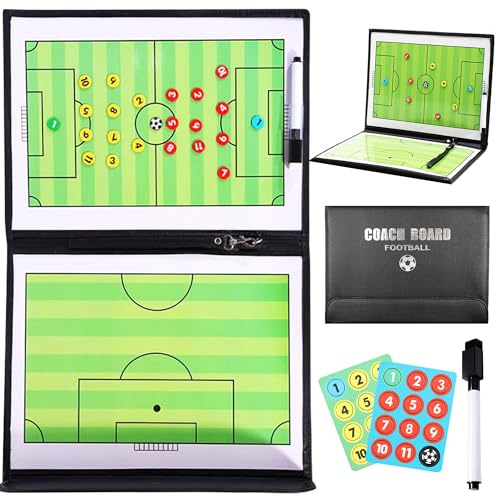 MZSX Tablero Táctico Entrenador de Fútbol, Tablero Magnético de Estrategia Táctica de Fútbol, Cuaderno Plegable de Estrategia Táctica de Fútbol, con bolígrafo y peones, Tablero Portátil de Estrategia