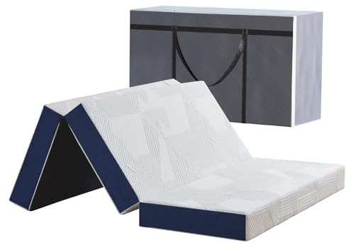 Materasso pieghevole Hiimgo, 120x190x10 cm, fodera traspirante e lavabile, in schiuma di memoria con gel, borsa di trasporto, perfetto per letti ospiti