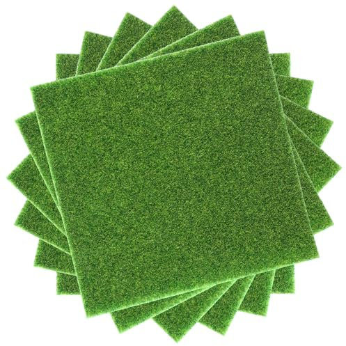 Nogeqi 6 Stück Kunstrasen Deko Miniatur Rasen 15x15cm Kunstrasen zum Basteln, Garten Kunstrasen Miniaturgarten Verzierung, Modellbau Rasen Fake Grass Decor for Crafts Mikrolandschaft DIY Dekorationen