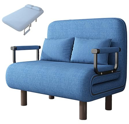 3-i-1 Bäddsoffa Schäslong med Svampmadrass Hopfällbar Bäddsoffa med 5 Stegs Ryggstödsjustering Bomulls och Linnetyger Sofffåtölj för Vardagsrum, Sovrum(Blue,190 * 100 * 28cm)