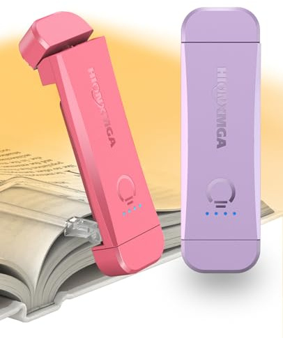 HIONXMGA Set di 2 Lampade da Lettura per Libro 7 LED,Luci per Lettura Libri a Letto Ricaricabili Portatili con Clip,3 Temperature Colori,Luminosità Regolabile in modo continuo per Studio