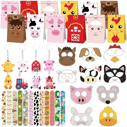 unidades rellenos bolsas fiesta granja máscaras animales pegatinas llaveros