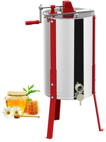 UISEBRT Centrifugeuse manuelle à miel en acier inoxydable 3 rayons | Extracteur de miel centrifuge tangentielle avec couvercle et support réglable de 101-111cm | Presse à miel manuelle pour