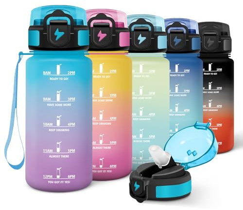 Motswedi Borraccia Bambini, 500ml con Cannuccia, Borraccia Palestra, Riutilizzabile, Bottiglia acqua, a Prova di Perdite, Borracce Bambini, Borracce, per Scuola, Yoga, Palestra, Ufficio, Blu Viola