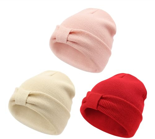 DRESHOW Toddler Beanie Gorro Invierno Bebés Bebés Soft Knit Unisex Lazo Sombrero para Niños Niñas Gorro Cálido Beanies para 0-6 Meses