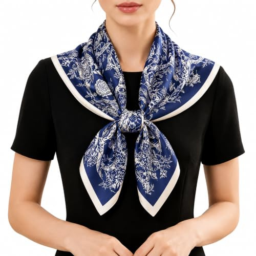Traziewell 35Inch Satin Large Square Head Scarf Silk Feeling Neck Scarves