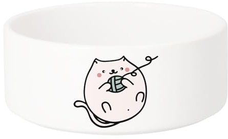 Hundskål - katt keramisk katt ullnystan söt teckning Kawai - 13 cm