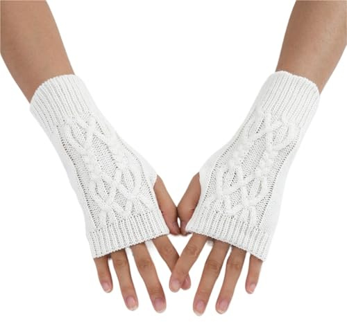 DKJAHSEK Halvfinger-handskar för kvinnor, vinter, mjuk, varm, ull, stickade armhandskar, halva fingrar, handskar, unisexhandskar, guantes för löpning camping klättring utomhusaktiviteter, ROSA, En