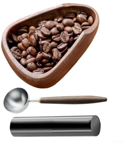 Doseringsplatta för kaffebönor i trä med dedikerad sked och justerbar sprayflaska för precisionsbryggning (tallrik + spray + sked)