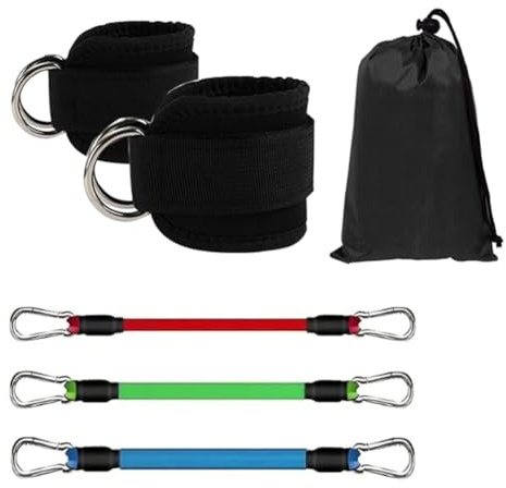 Ehwisbe Cinturón Elástico de Piezas (Incluye un Par de Tobillos) Cuerda de Tensión para Entrenamiento con Rebote de Piernas y Bandas Elásticas Negras para Tobillos