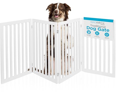 INTERNET'S BEST Dog Gate Indoor Freestanding Pet Barrier, Folding Wood Dog Fence, Extra Wide Doorway Puppy Gate, Indoor Animal Privacy Panel, Wooden Cat Fence - 4 Panel - 36, White