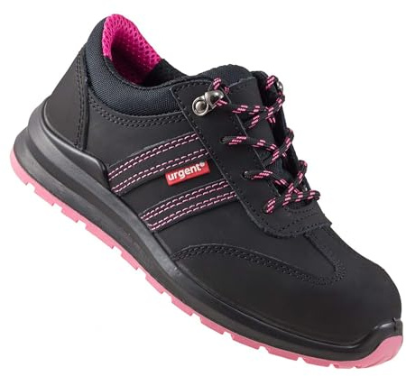 URG Scarpe da lavoro da donna, antinfortunistiche, con punta in acciaio S1, taglia 36-41 (214S1), nero/rosa, 40 EU
