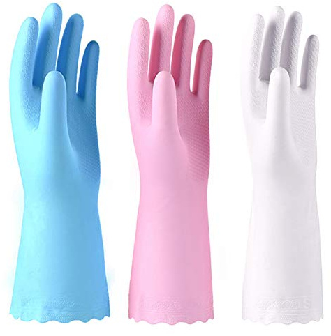 Alimat PluS Reusable Cleaning Gloves, Cotton Flock Liner, 3 Pairs, Large
