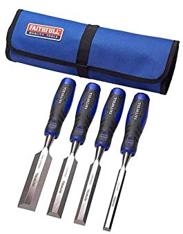 Soft Grip Chisel Set + Chisel Roll, 4 Piece