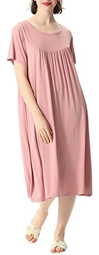 amropi Donna Camicia da Notte Loungewear Morbido Casa Vestito Girocollo Sciolto Pigiami Indumenti da Notte (Rosa, 3XL)