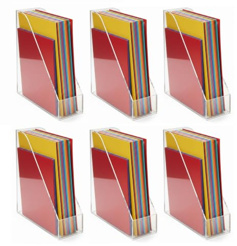 Osco Acrylic Magazine Rack File Sorter, Extra-Wide Desk Floor File & Magazine Holder, Thick Premium Acrylic Display for Office, Home, Study - Clear (6-Pack)