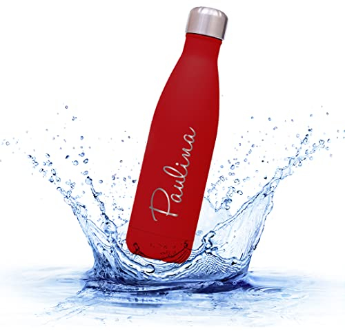 Sprengers – Personalisierbare Trinkflasche aus Edelstahl – auslaufsichere & thermoisolierte Wasserflasche hält Getränke bis zu 18 Stunden warm oder kalt – Gravur mit Namen und Motiv (Rot, 1 l)