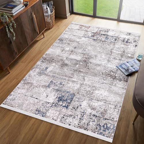 Carpetilla Richmond Wohnzimmer Teppich Kurzflor Flur Küche Designer Teppich Vintage Modern Grau (80x150 cm)