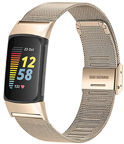 Chofit Bracelet de rechange compatible avec les bracelets Fitbit Charge 6/Charge 5, bracelets de remplacement en tissu métallique en acier inoxydable pour le traqueur d'activité Charge 5