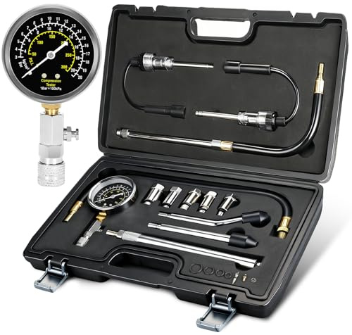 BETOOLL 13pcs Compression Tester with Spark Plug Tester - 300PSI Engine Cylinder Compression Gauge Automotive Tool