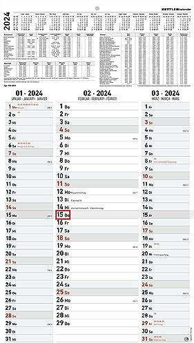 Calendario de 3 meses, planificador de rayas, 2024, 33 x 58,8 cm
