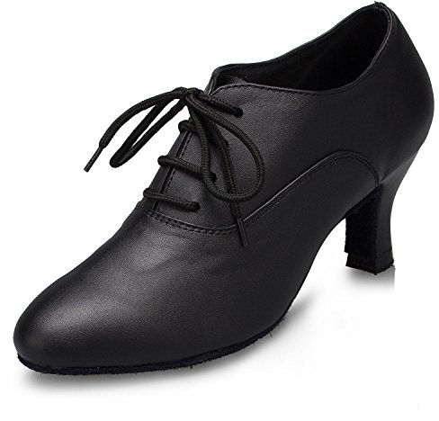 HIPPOSEUS Scarpe da Ballo Standard per Donne Nero Tango Salsa Latino Scarpe da Danza Pratica con Punta Chiusa Tacco 6 cm,38 EU