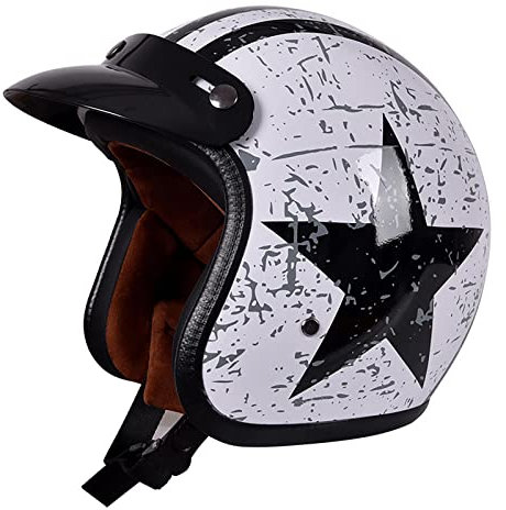EBAYIN Motorradhalbhelm Halbhelm, Motorradhelm Retro-Jet-Helm 3/4-Helm Retro-Halbschalenhelm DOT ECE-Zertifiziert Cruiser Chopper Roller Moped-Helm Unisex,B-M=（57~58cm）